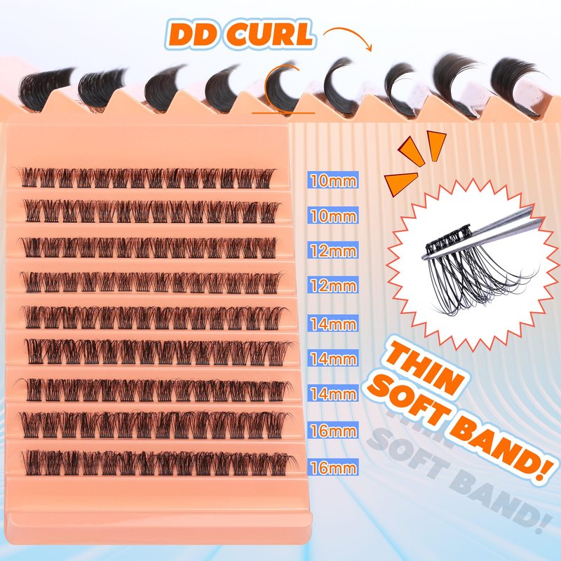 Lash Clusters DD Curly Lash Extension Wispy Eyelash Clusters Natural Individual Lashes with Thin Band Light Fluff DIY Cluster Eyelash Extension 10-16mm Fake Eyelashes by TOOCHUNAG