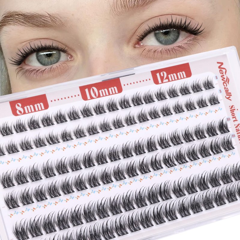 Lash Clusters Natural Look 8-10-12MM Short Cluster Eyelash Extensions for Clean Girl Makeup Wispy Eyelash Clusters C-curly Individual Lashes Thin Lash Band by Newcally