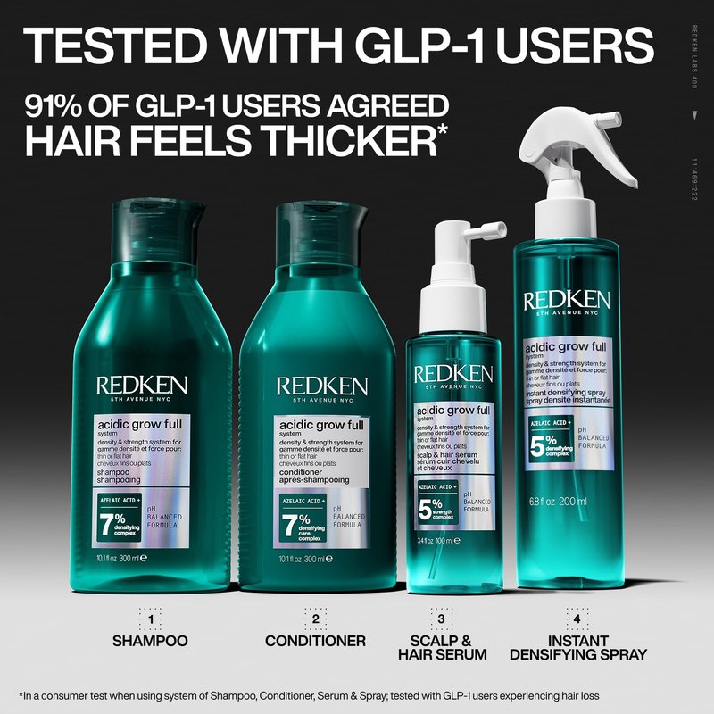 Redken Acidic Grow Full System Densifying Shampoo - Lightweight Shampoo for Fuller, Thicker-Looking Hair, Gentle Cleansing & Scalp Moisturizing, With Azelaic Acid, 33.8 Fl Oz