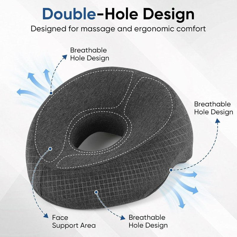 Adjustable Memory Foam Pillow - Face Down Stomach Sleep Headrest with Massage Cushion | Dark Gray, Medium