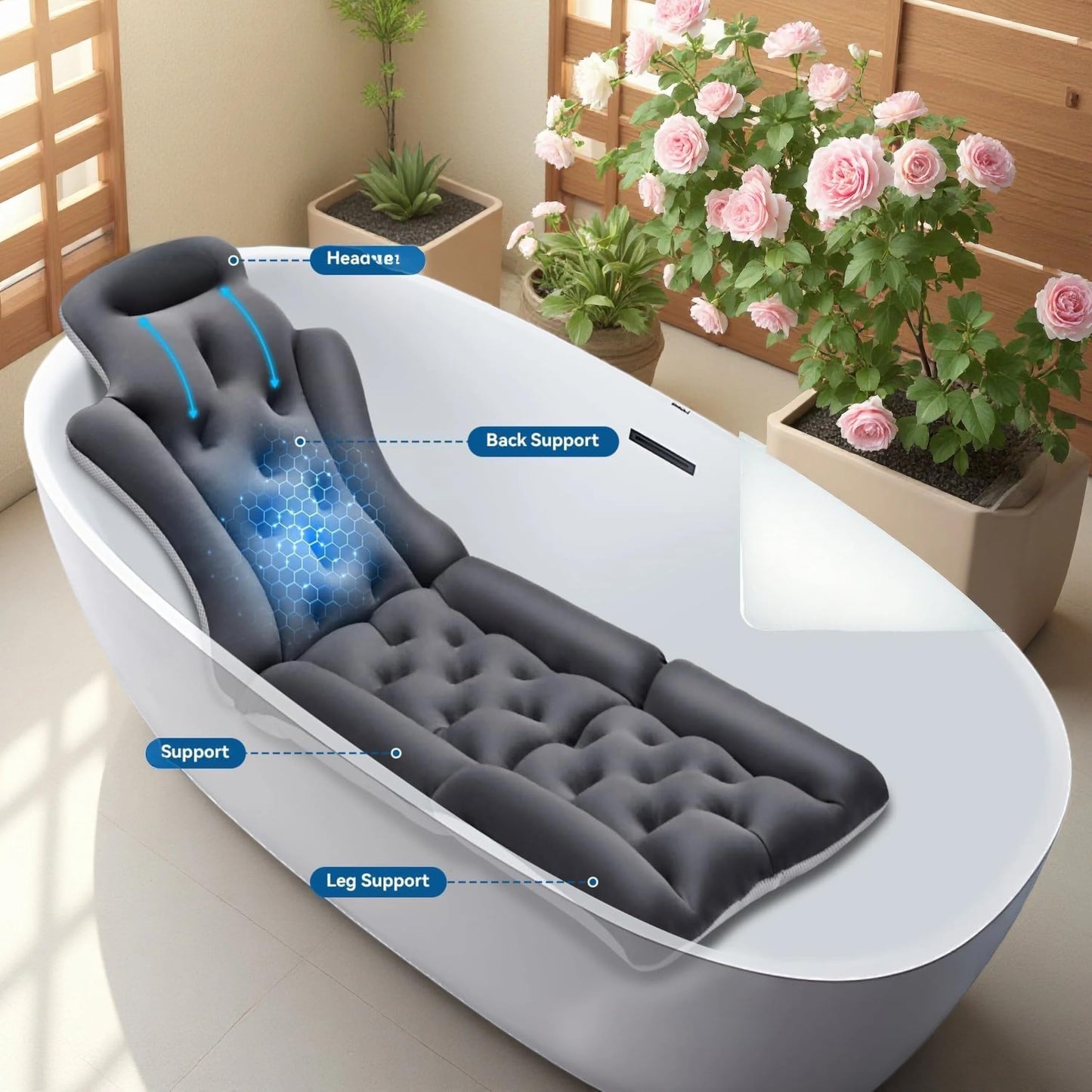 Full Body Bath Pillow for Bathtub, Thick & Luxury Bathtub Cushion with 144 Suction Cups, Bathtub Pillows for Head & Neck, Back Support, Ideal Bath Accessories for Women' Gifts Spa, Soaking, Tub