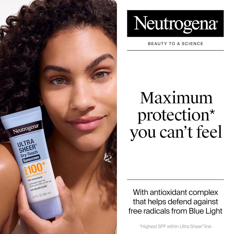 Neutrogena Ultra Sheer Sunscreen Lotion - SPF 100 UVA/UVB Protection | Lightweight & Non-Greasy, 3 fl oz