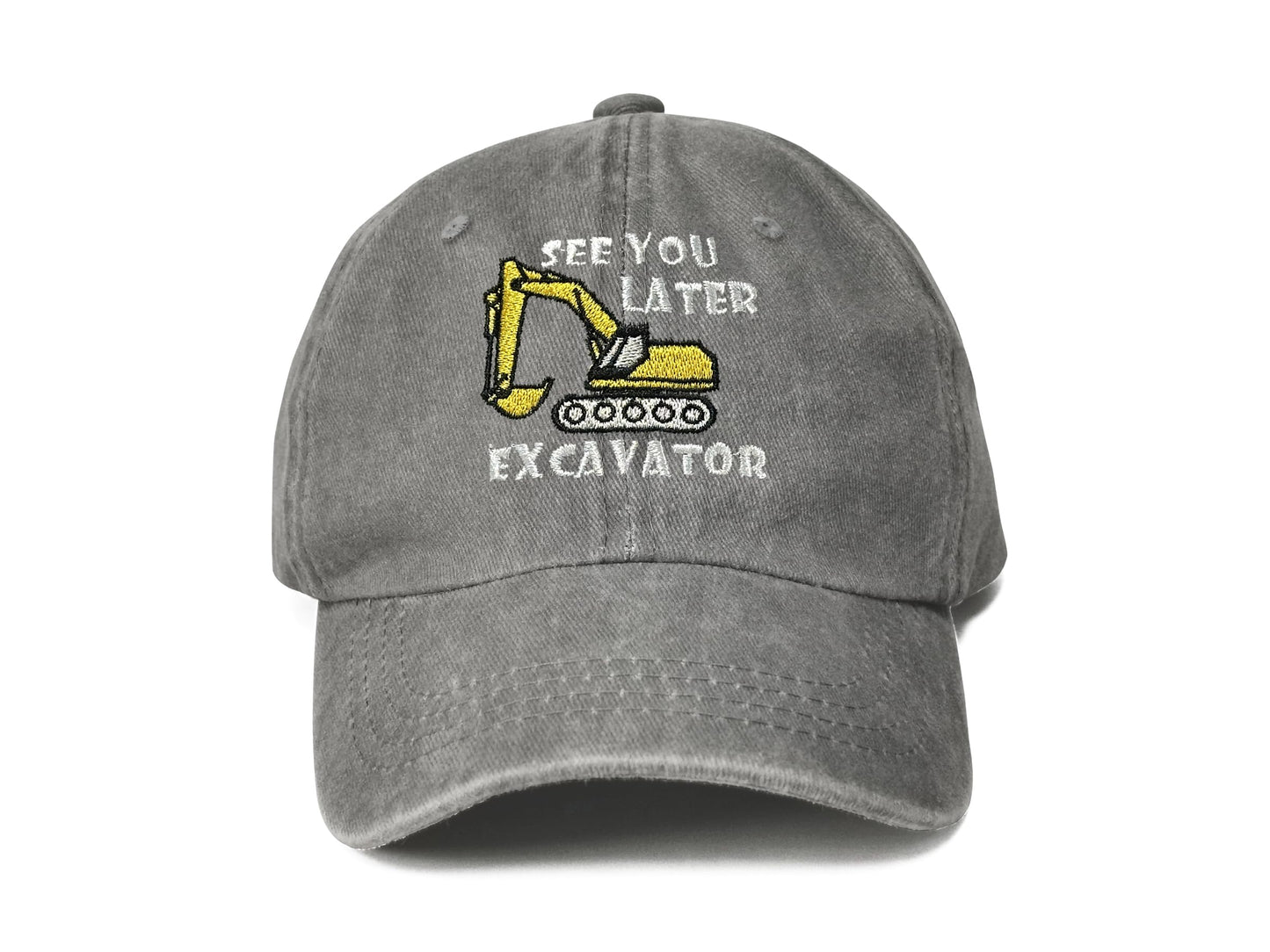 Hepandy See You Later Excavator Hat, Gifts for Boys, Washed Gray Adjustable Baseball Cap for Kids, Child Cotton Snapback Hat