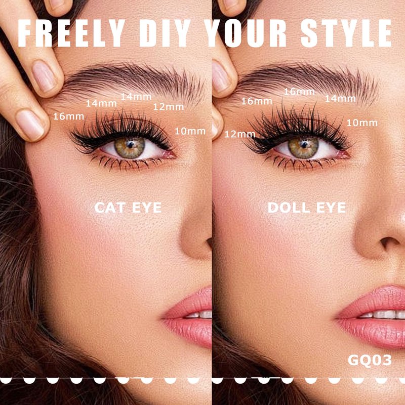 GAQQI Lash Clusters, Eyelash Clusters 120PCS C Curve Individual Lashes, Wispy Cluster Eyelash Extension 10-16mm Mixed Length, Natural Looking Cluster Lashes （GQ03,C,10-16mm)