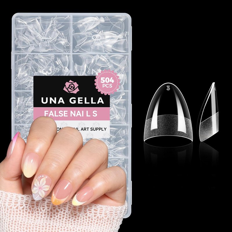 Almond Gel Nail Tips - 504PCS Extra Short Pre-Etched Acrylic | DIY Salon Quality Half Cover for Home Extensions