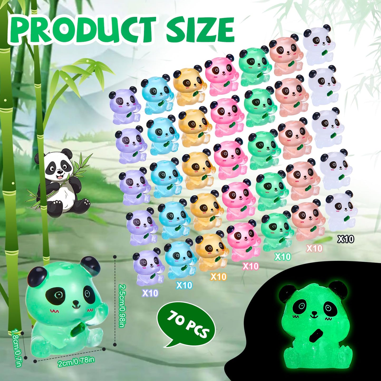 ZhouBoat 70Pcs Luminous Mini Resin Pandas, Tiny Resin Panda Figurines Miniature Resin Animals Figurines Glow in The Dark Mini Panda Figurines Bulk for Garden Landscape DIY Ornament Cake Topper Decor