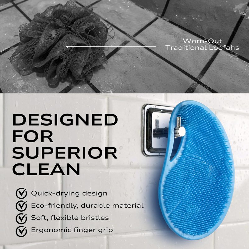 Insanely Clean Silicone Body Scrubber for Men, Premium Exfoliating Shower Scrubber with Soft Silicone Bristles, Hygienic Loofah Alternative, Non-Slip Grip, for All Skin Types