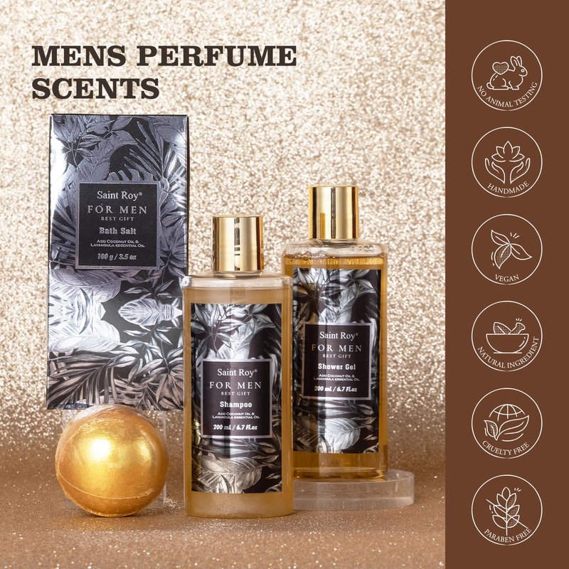 Gift for Dad Spa Gifts for Men, Bath & Body Kit, Spa Gift Set, Man Spa Basket Set for Dad, Mens Perfume Bath and Body Gift Set, Ideal Christmas Birthday Self Skin Care Set for Man Leather Wallet