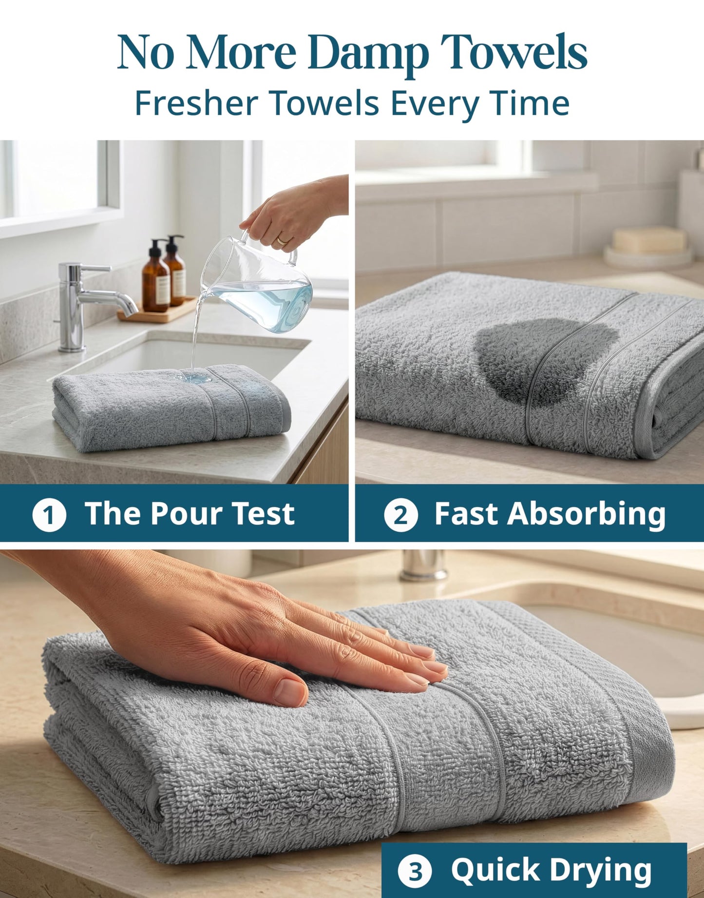 CASA PLATINO Hand Towels for Bathroom - 6 Pack (16"x28"), 100% Cotton Face Towel Set - Soft, Fade & Shrink Resistant - Hotel & Spa Inspired Hand Towels for Bathroom for Modern Family Homes - Cool Grey