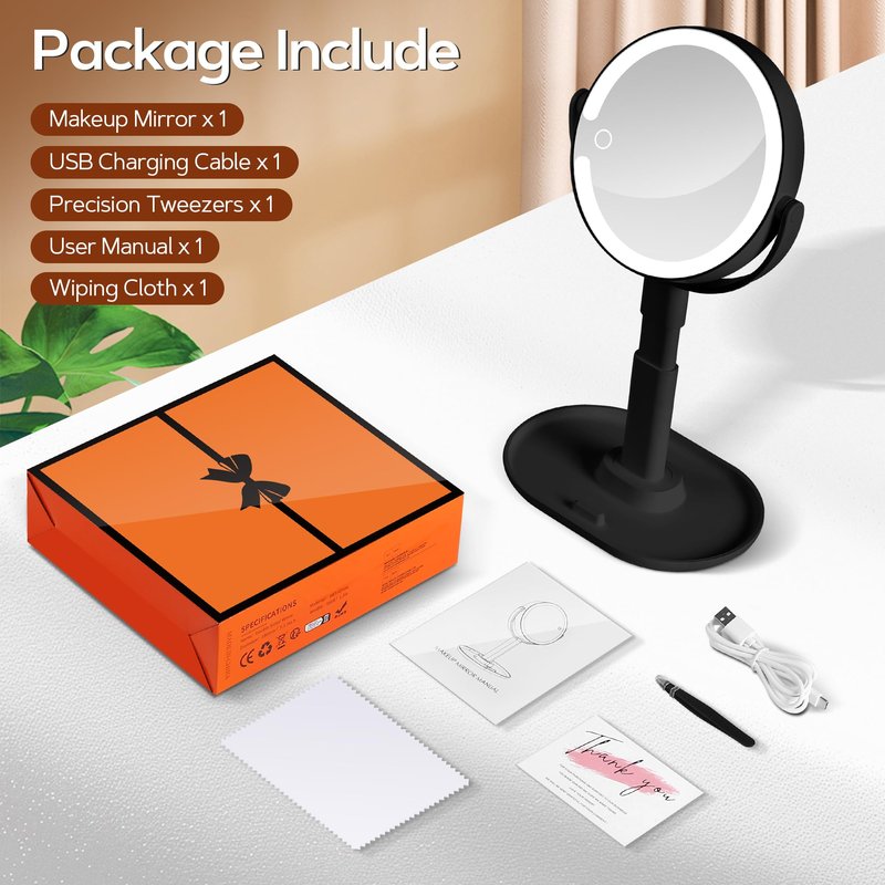 B Beauty Planet Makeup Mirror with Lights, Lighted Magnifying Mirror 30X with 3 Lighting and Adjustable Brightness, 2-Sided Height Adjustable Vanity Mirror for Bathroom, Gifts for Women Black