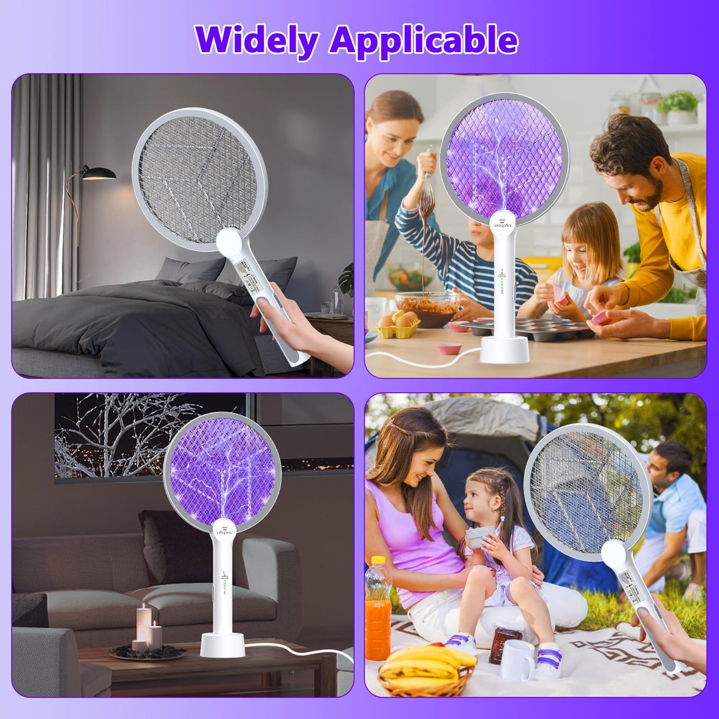 GooQand Bug Zapper Racket, 2 in 1 Mode Electric Fly Swatter USB Rechargeable, 4000V Electric Fly Zapper with 3 Layer Safety Mesh, Indoor Outdoor Electric Racket for Kitchen, Bedroom, Camping