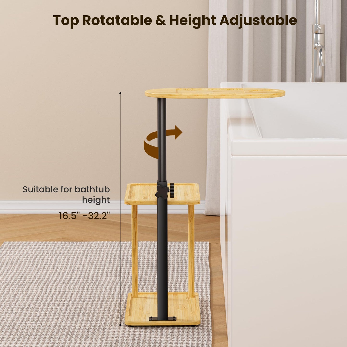 Sunnacate Bathtub Tray Table, Freestanding Bath Side Table Tub Tray Caddy, 3 Layer Bamboo Bath Board Shelf, Bathtub & Bathroom Accessories, New Home Gift for Mom, Housewarming, Anniversary, Wedding