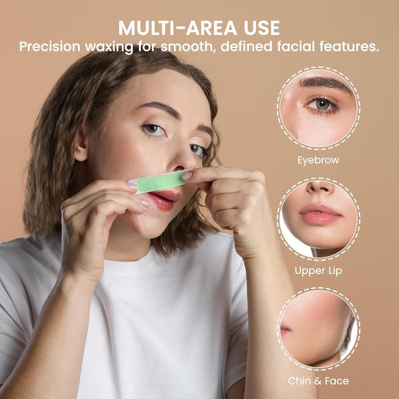 Facial Wax Strips for Hair Removal - Gentle & Hypoallergenic | 50 Strips + 5 Wipes for All Skin Types