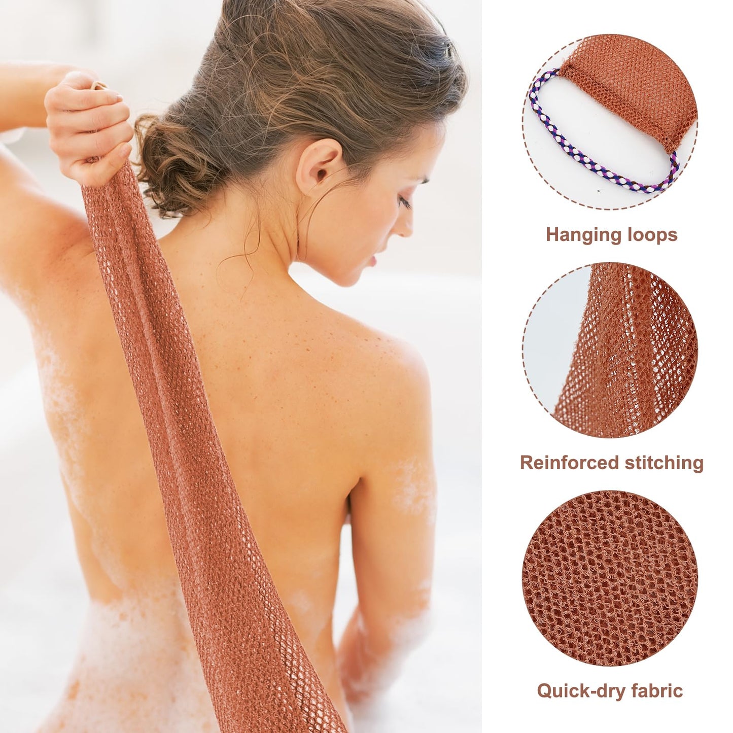3 Pcs African Net Sponge, African Exfoliating Net Sponge, Long Bathing Shower Cloth Kit, Back Scrubber for Body for Daily Use and Travel (Brown)