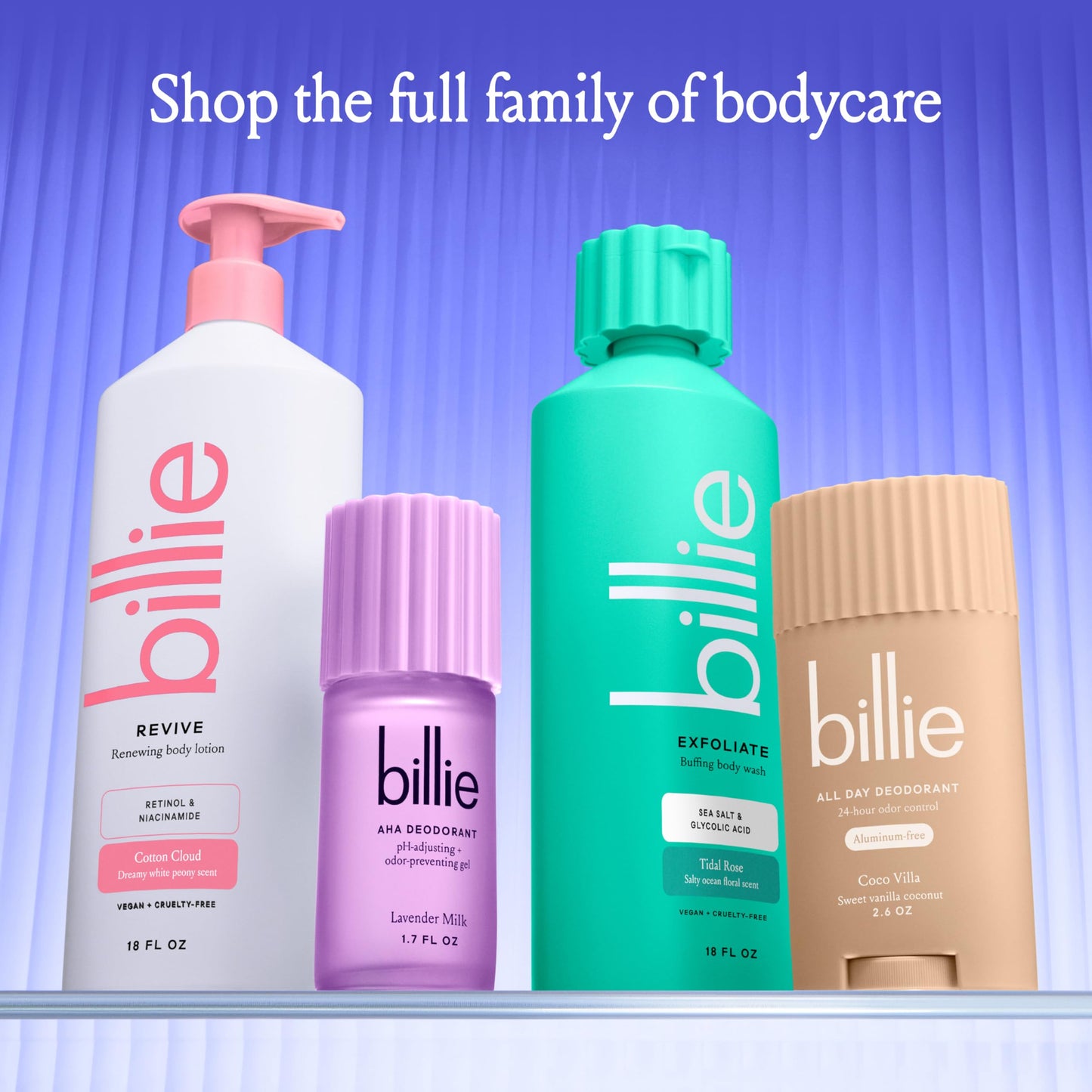 Billie Exfoliating Womens Body Wash, 18 fl oz, Sea Salt & Floral Scent, Vegan, Cruelty Free