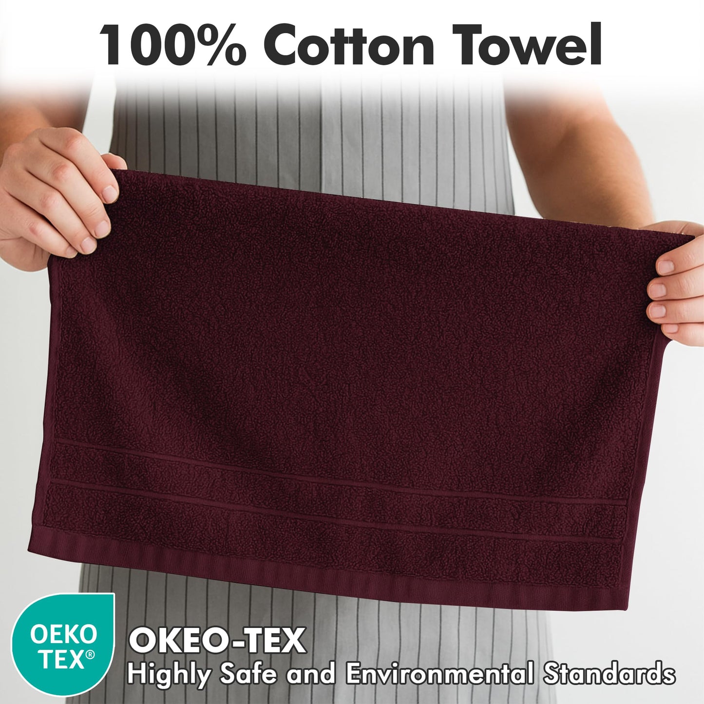 Novo Home 100% Ring Spun Cotton Hand Towels for Bathroom – 550 GSM Soft & Absorbent Towel Set– Pack of 6 Small Towel (34x20in) – Quick Dry Luxury Cotton Hand Towels – Burgundy