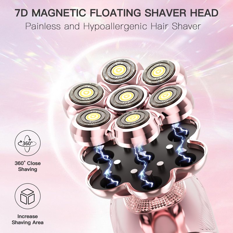 HEBECA 7D Electric Shaver for Women – Upgraded Electric Razor for Women with Rotary Floating Magnetic Head, Detachable and Waterproof, Painless Hair Remover for Legs, Bikini, Face, Sensitive Skin