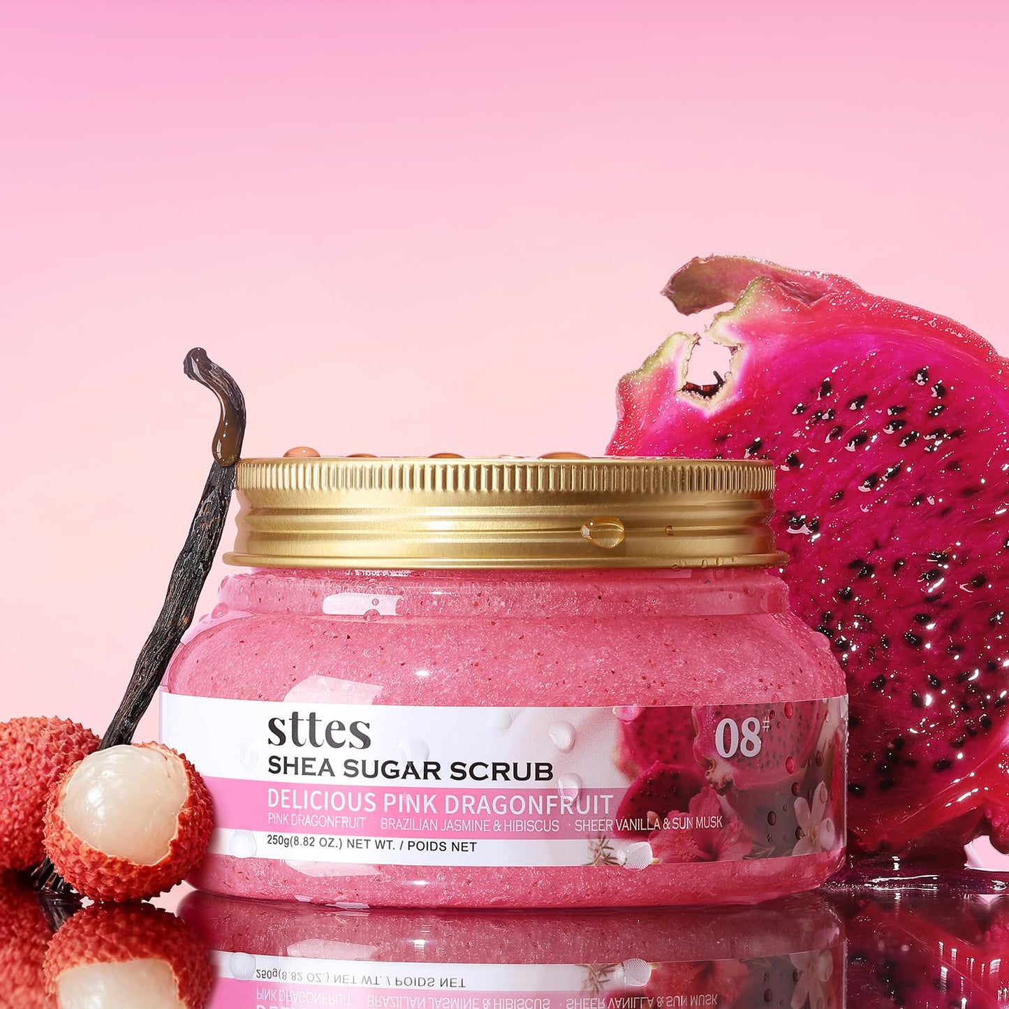 Sttes Smell Rio Shea Sugar Body Scrub 08 (Delicious Pink Dragonfruit) – Tropical Fruit Scent Shower Treatment 250g