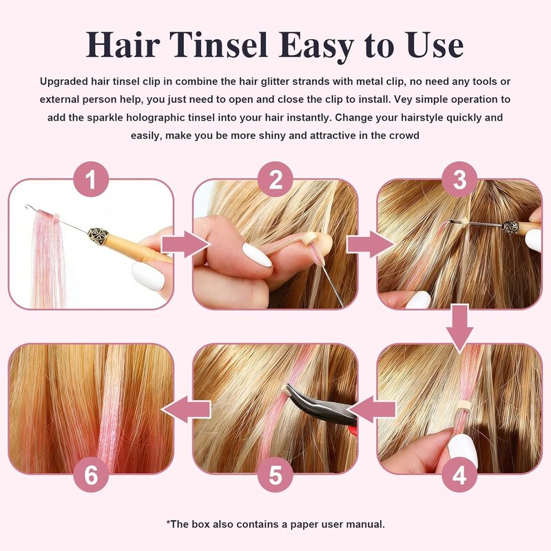 Hair Tinsel Kit - 12 Colors 48-Inch Sparkling Hair Extensions | Heat Resistant Glitter for Girls & Women