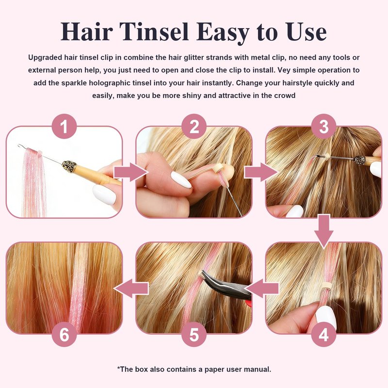 Leuceiy 16 Colors Hair Tinsel Kit, 36 Inch Hair Extensions With Tool, 4800 Strands Sparkling Dazzle Glitter Shiny Fairy Hair Heat Resistant for Girls Women Christmas New Year Festival Party