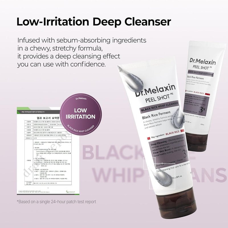 Dr. Melaxin Black Rice Mochi Whip Cleanser - 100ml for Blackheads, Clogged Pores & Dull Skin