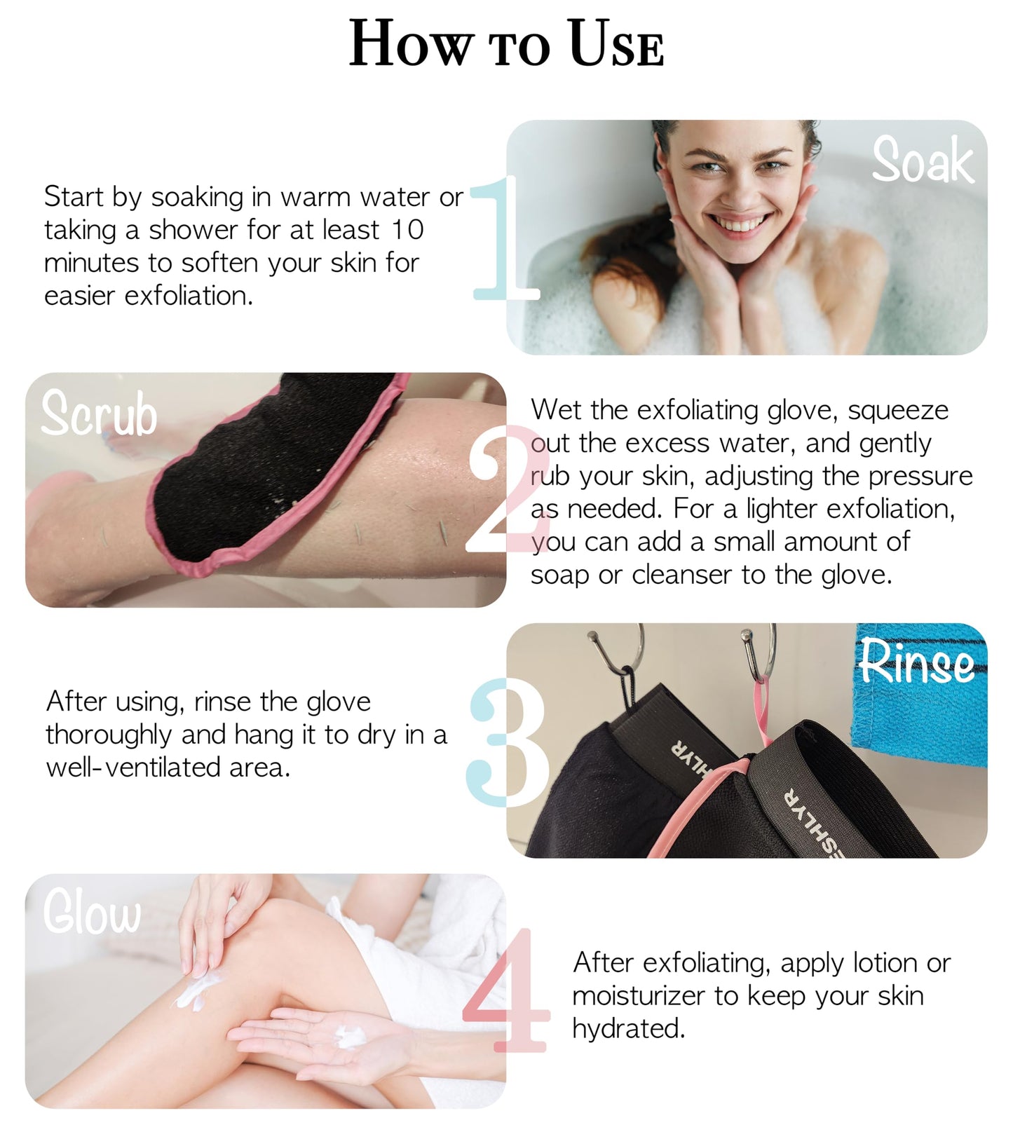 Exfoliating Gloves (3 Pcs) – Korean Body Scrubber Mitt for Shower & Bath, Deep Cleansing & Dead Skin Remover, Multi-Texture Exfoliator for Smooth & Glowing Skin