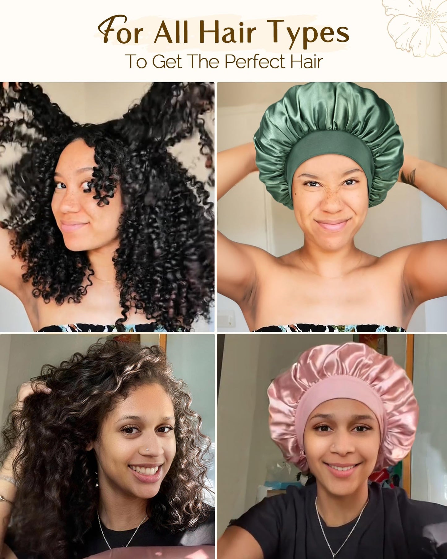 YANIBEST Silk Bonnet for Sleeping Women, Double Layer Hair Satin Bonnets with Elastic Band, Sleep Cap Curly Natural Hair