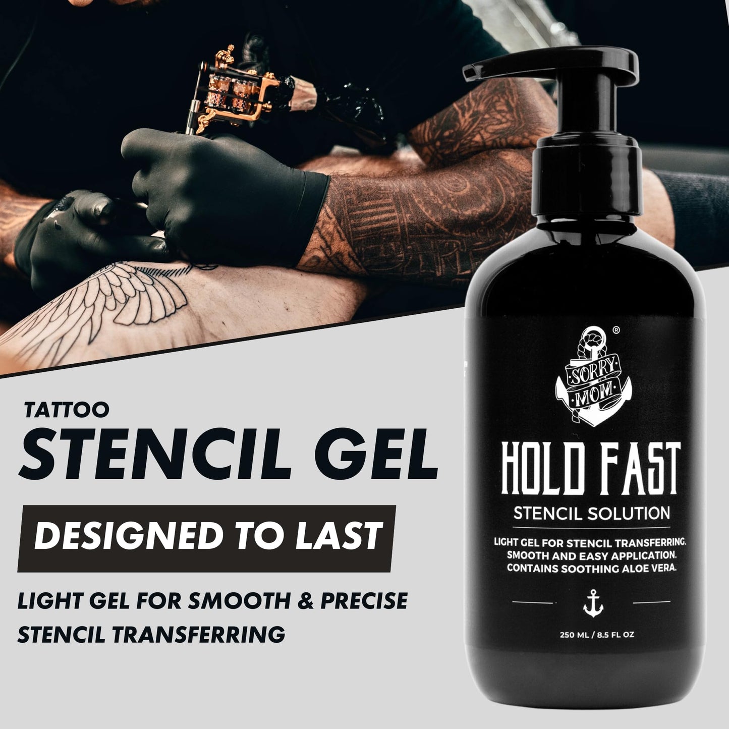 Sorry Mom Tattoo Stencil Gel Solution -Tattoo Transfer Gel for Clean, Dark Stencils - HOLD FAST Tattoo Stencil Transfer Gel for Tattooing - Tattoo Gel & Tattoo Supplies By Professionals (8.0 oz)