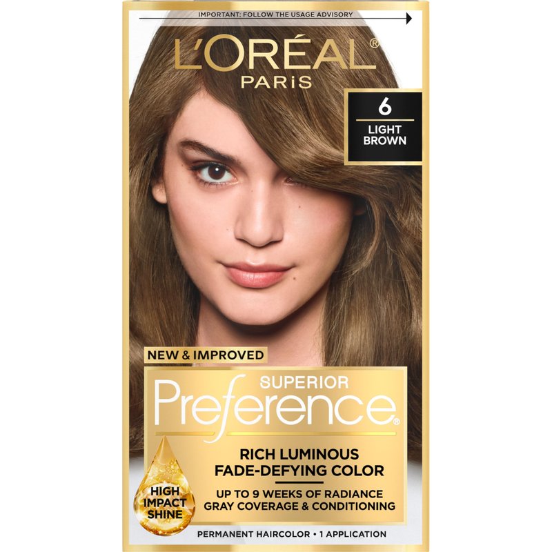 L'Oreal Paris Superior Preference Fade-Defying + Shine Permanent Hair Color, 6 Light Brown, Pack of 1, Hair Dye