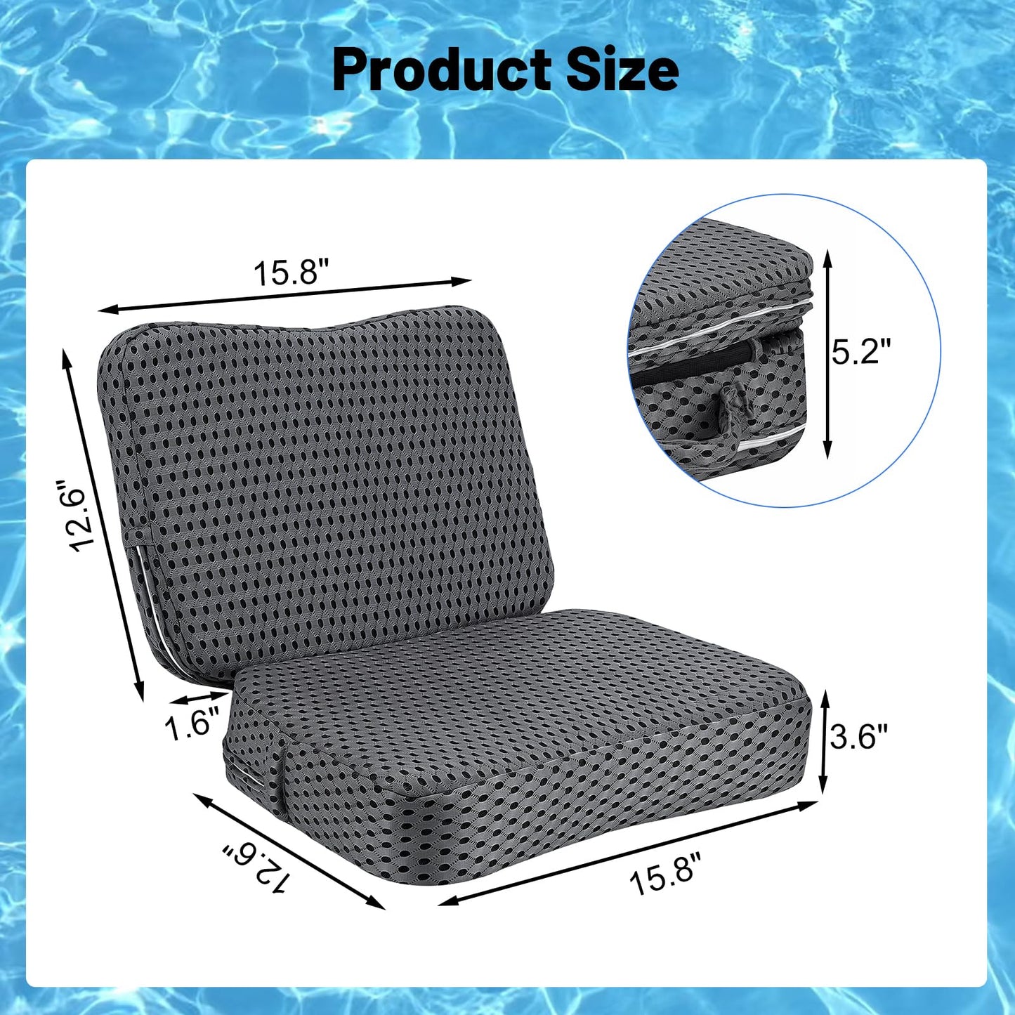 GABTRUK Foldable Hot Tub Booster Seat for Adults, 3D Air Mesh Spa Cushion Quick Dry Water Absorbent Non-Slip for Bathtub Pool Spa, 1 Pack (Grey)