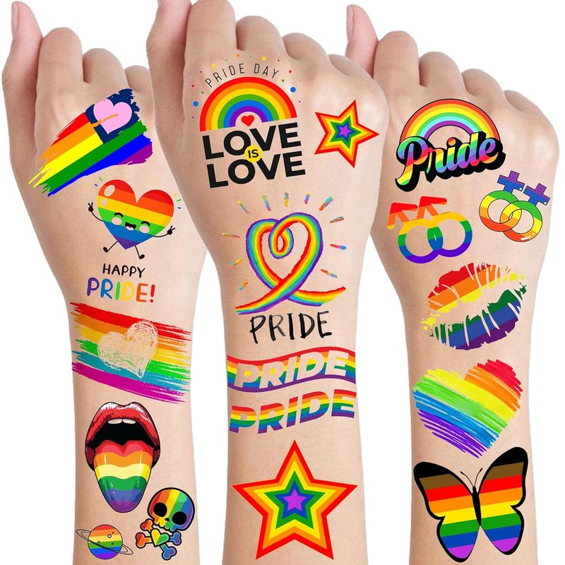 Skiennix 48 PCS Rainbow Temporary Tattoos - Vibrant LGBTQ Pride Face Stickers for Celebrations