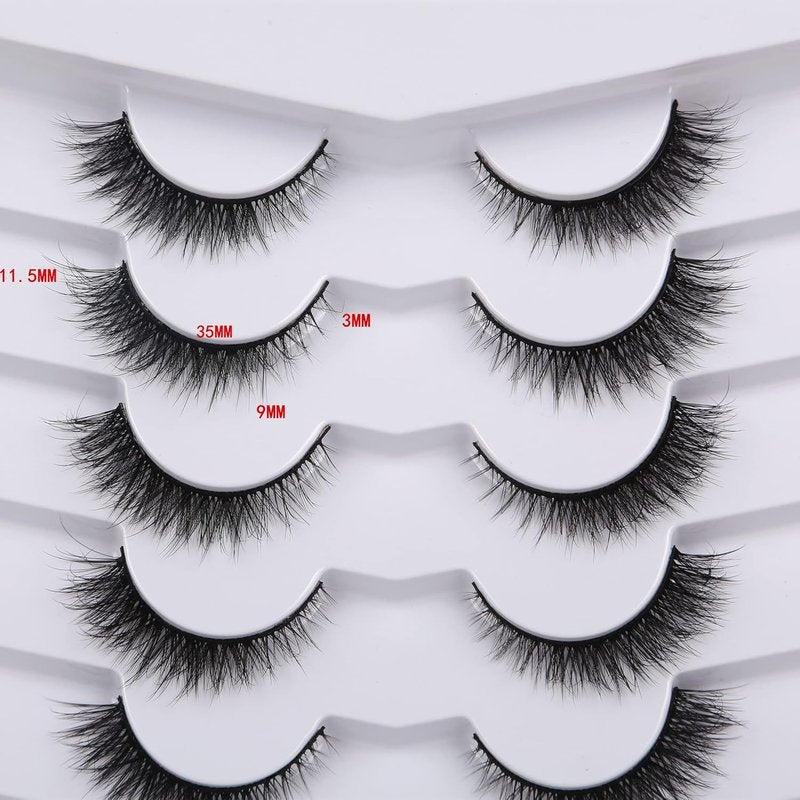 Pooplunch False Eyelashes Extension Volume Cat Eye Look Natural Wispy Short Volume 8D Fake Eyelashes Faux Mink Strip Lashes 7 Pairs Pack