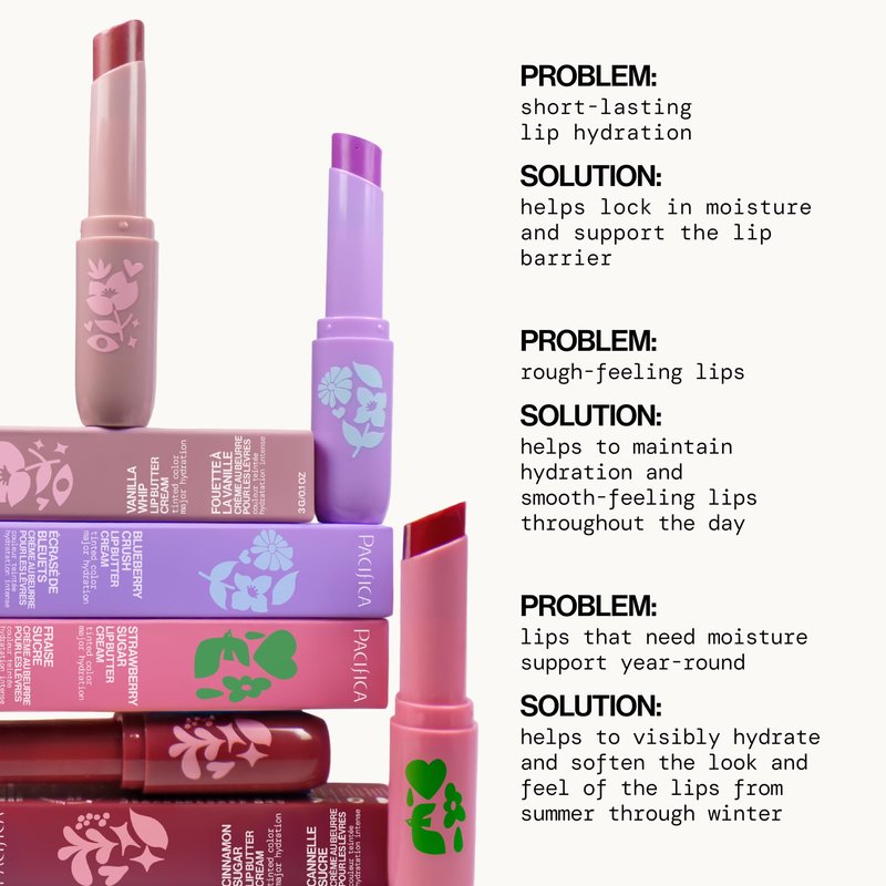 Pacifica Blueberry Crush Lip Buttercream, Tinted Lip Balm, Vegan and Cruelty Free, Rich Cushion Texture Melts Into Lips, Lasting Hydration and Soft Shine, Buildable Mineral Tint