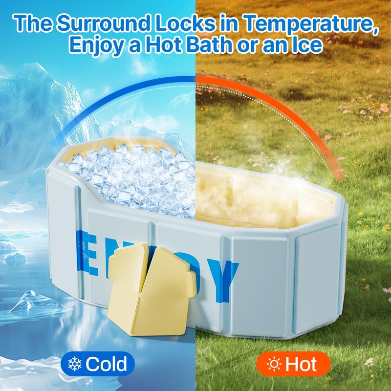 HLCZLUZ Portable Foldable Bathtub, Freestanding Bathtub No Installation, Bathroom SPA Soaking Bath Tub, Shower Stall Collapsible Hot & Ice Bath Tub (Light Blue, 47.2"L x 21.6"W x 19.6"H)
