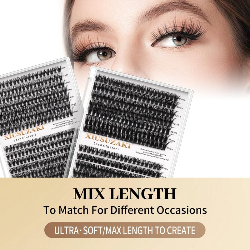 Skiennix Lash Extension Kit - 280pcs D Curl Cluster Lashes with Bond, Seal & Tweezers | 10-16mm Mixed