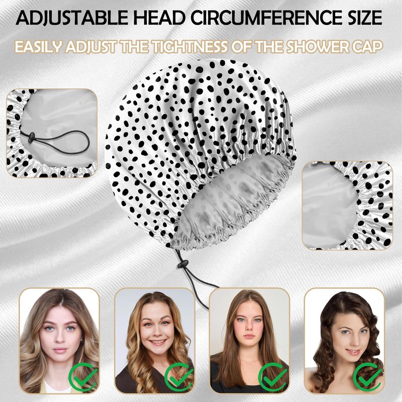 Deokke 2 PCS Shower Cap Reusable Waterproof Adjustable Double Layer Elastic Dry Hair Bathing Caps Aesthetic Cute for Women Girls-Spot Cowhide