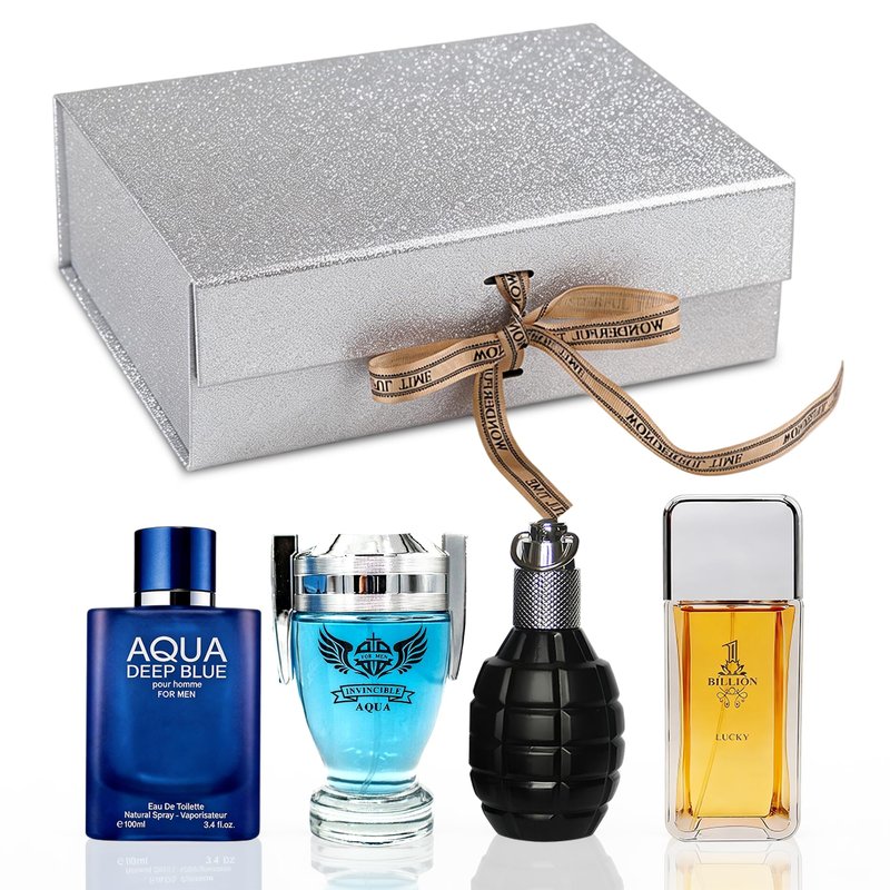 A CENTER Men's Cologne Gift Set 4 x 3.4 FL oz|Luxury perfume with Premium Presentation Box|Perfect Valentine's Day Gift Him|Long Lasting Fragrance(AquaDeep&Power&1BillionLu&InvincibleASP)