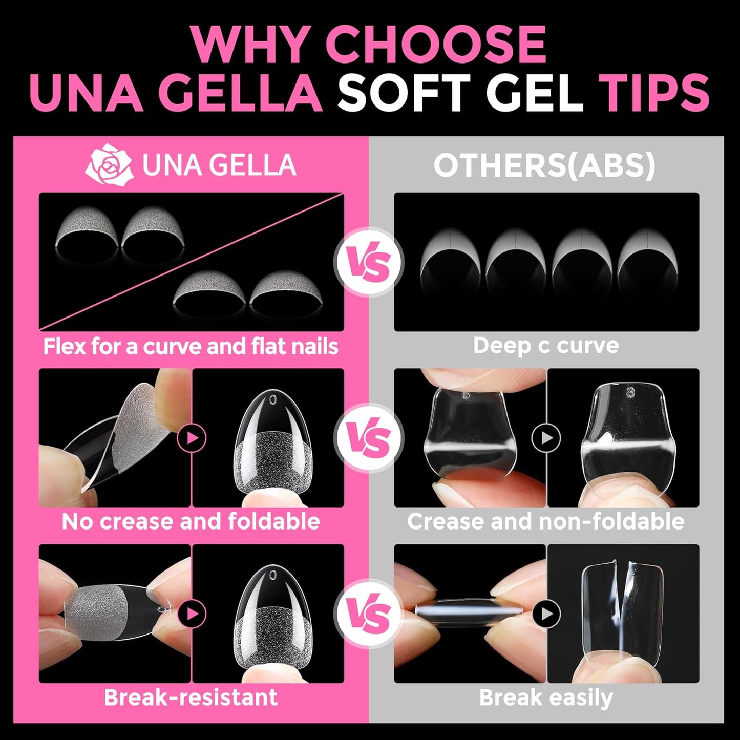 UNA GELLA Extra Short Almond Nail Tips - 216PCS Full Cover Soft Gelly Gel Clear Fake Nails | 12 Sizes for DIY Salon Use