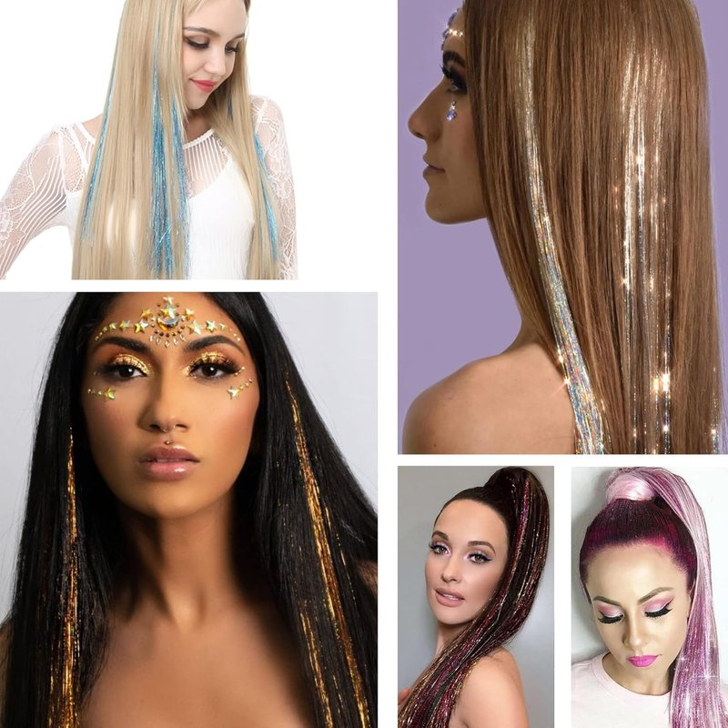 Hair Tinsel Kit (48 Inch, 24 Colors, 6000 strands), Tinsel Hair Extensions with Tools, Heat Resistant Glitter Hair Tinsel Kit for Women Hair Accessories