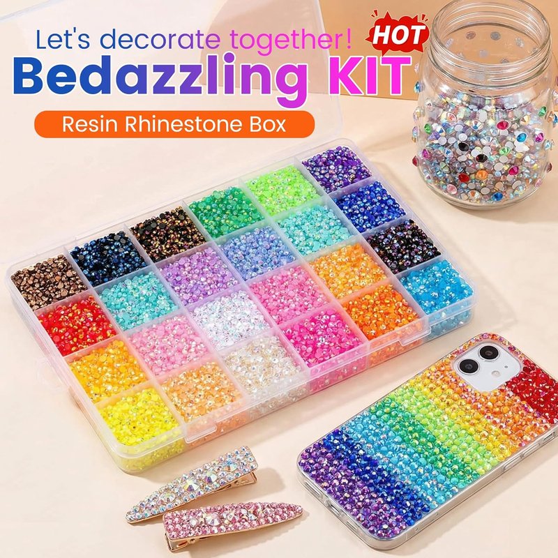 Bedazzler Kit - 2026 Multicolor 3mm Flatback Rhinestones for Nail Art & Crafting (24000 Pieces)