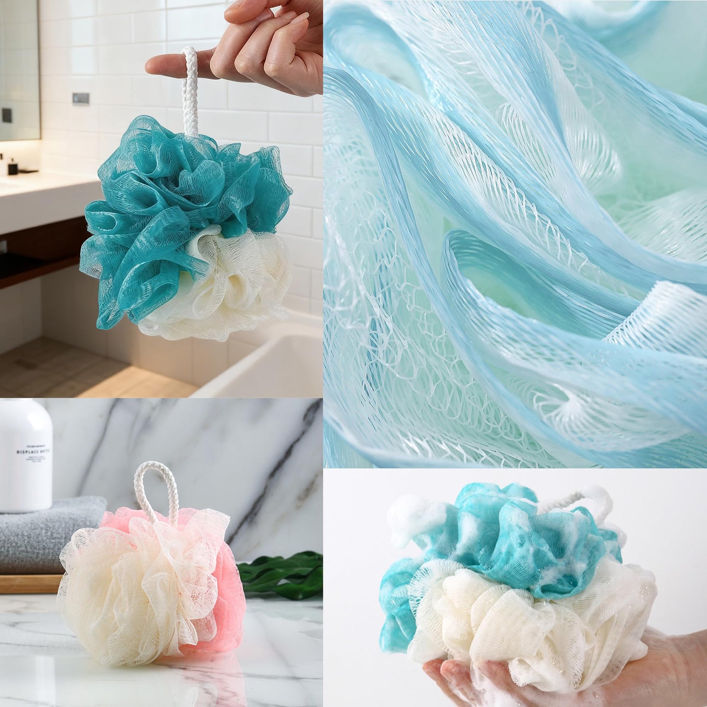 4 Pack Bath Loofah Sponge - 12cm/4.7 inch Large Shower Mesh Pouf, Soft Body Scrubber for Exfoliating & Cleansing, 40g Durable Shower Balls for Men Women, Bath Accessories