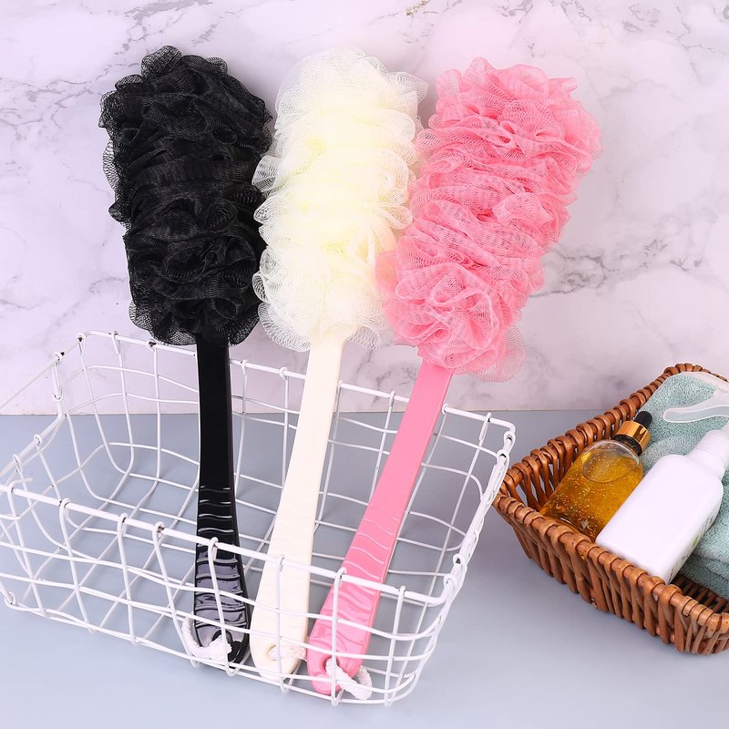 Back Scrubber Brush Long Handle for Shower, Loofah On a Stick Sponge Back Brush, Body Exfoliator Scrubber Bath Brush for Men Women, Exfoliating Cleaning Back Scrubber (2 Pack-Black+Green)
