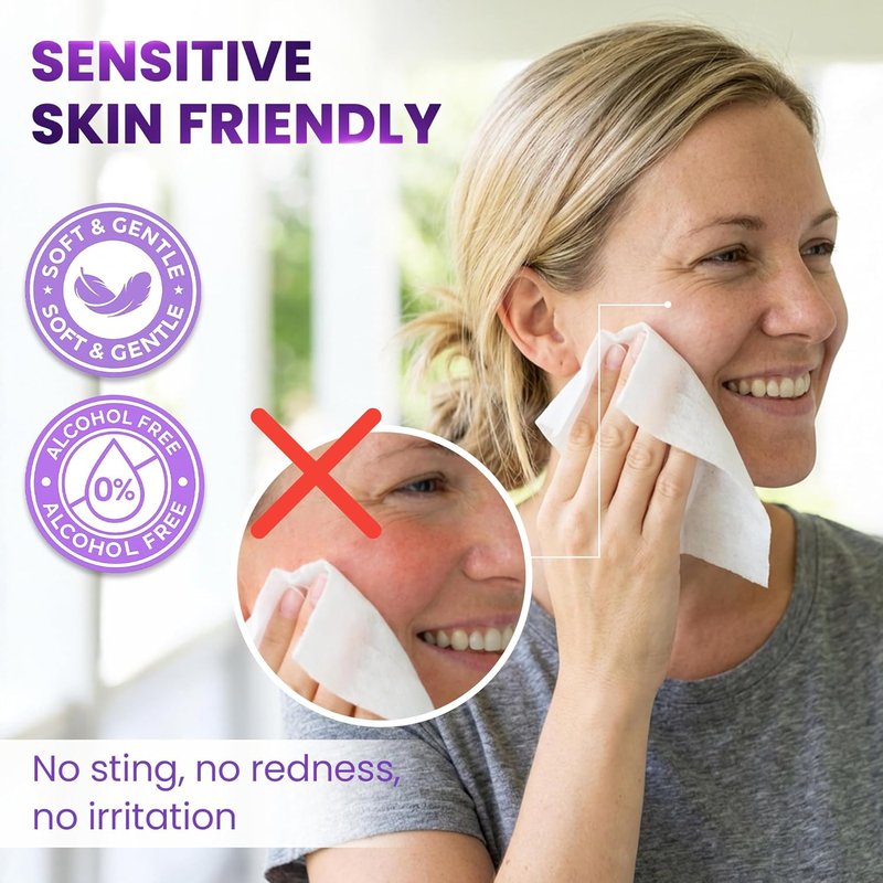 Lavender Face Wipes - Gentle No Rinse Makeup Remover & Cleansing Wipes | Aloe & Vitamin A & E, 120 Pcs