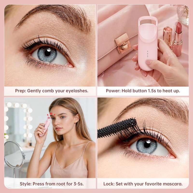 Heated Eyelash Curler,Portable Electric Heated Lash Curler Type-C Rechargeable Travel Eyelash Curlers with Heat Sensitive Silicone Pad,2-Level Adjustable Temp and Long-Lasting Natural Curves (Pink)