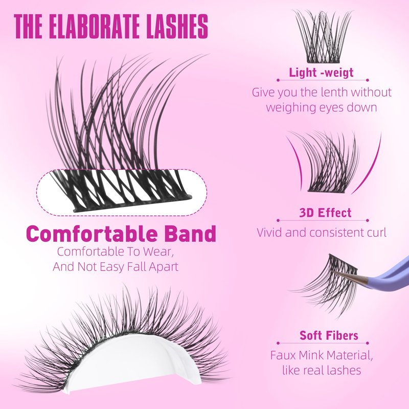Geeneiya Natural Lash Clusters D Curl Eyelash Clusters 12+14MM Wispy Cluster Eyelash Extensions Short Individual Lashes Extension for Beginners, Soft Thin Band