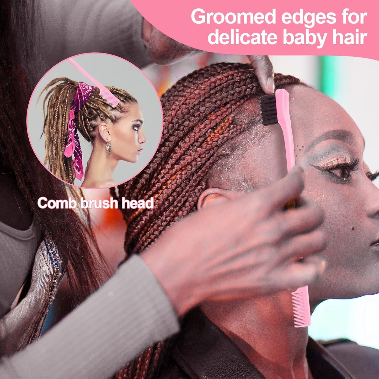 Sweet View Hair Brush Set - 3 Pcs Slick Back Brush, Rat Tail Comb & Bristle Brush for Kids' Ponytails & Edges