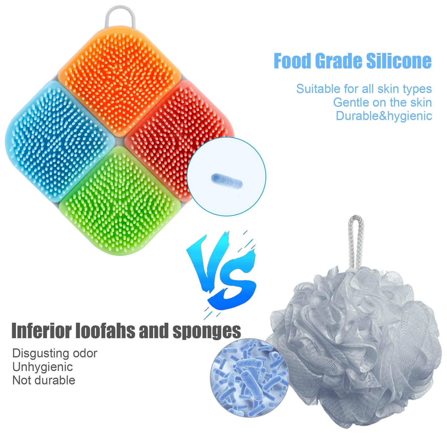 OWIIZI Silicone Loofah Gentle Exfoliating Body Scrubber Food-Grade Soft Lather Well Bath Scrub Brush for Shower or Face