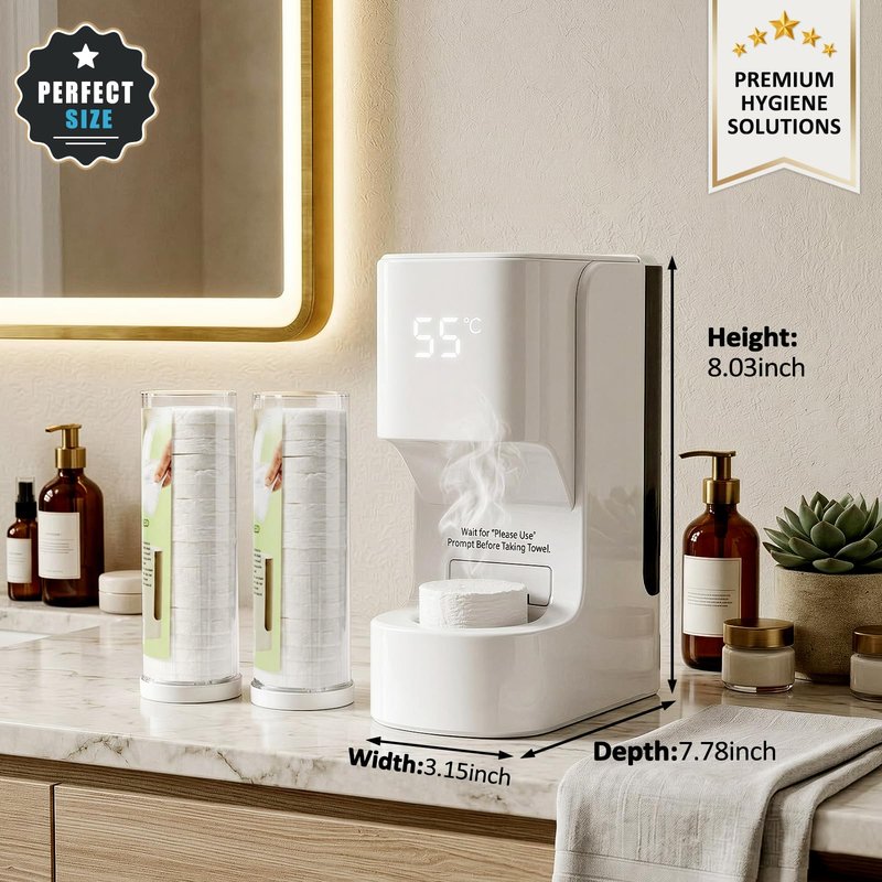 Hot Towel Dispenser, Smart Hot Face Towel Dispenser, 5-Second Rapid Heating, Automatic Heating & Dispensing, 131°F Constant Temperature, Includes 20 Compressed Towels, for Spa Bathroom & Home, White