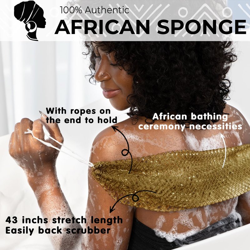 African Net Sponge Authentic - Afro Scrub Exfoliating Net Sponge with Knots - African Bath Sponges for Body Scrubber Exfoliator - Back Scrubber for Shower Bathing Accessories