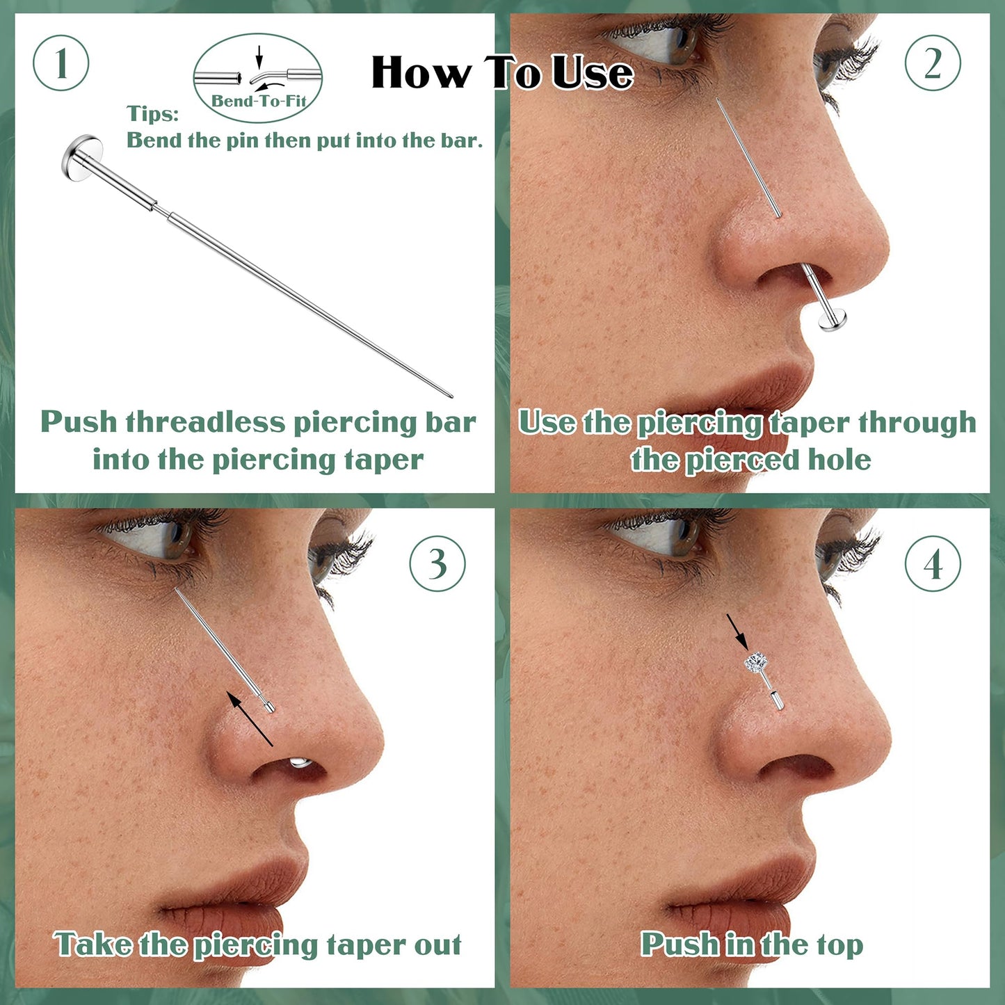 LOLIAS 14K Gold Filled Threadless Nose Studs CZ Nose Rings for Women Men 316L Surgical Steel Labret Studs Lip Rings Push in Flat Back Stud Earrings CZ Nose Nostril Tragus Helix Piercing Jewelry
